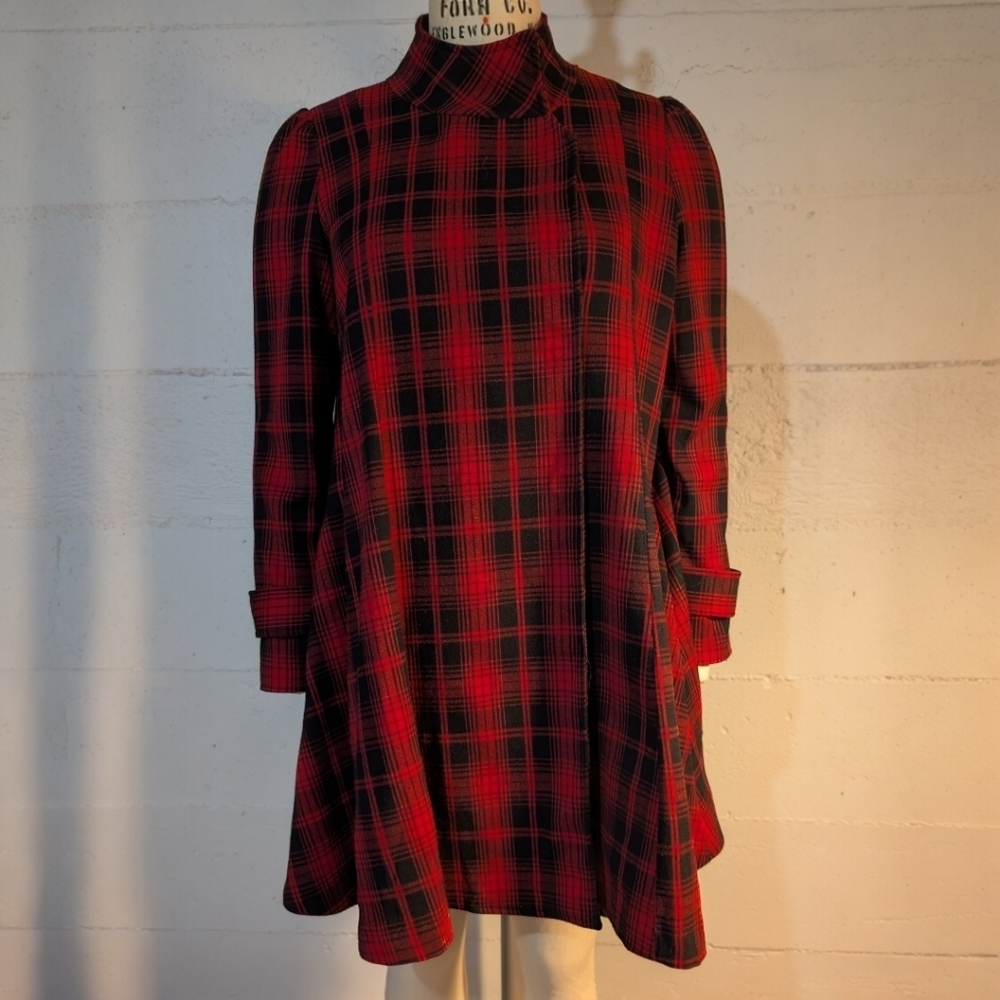 Chicwish Red and Black Plaid Long Sleeve Coat Dress